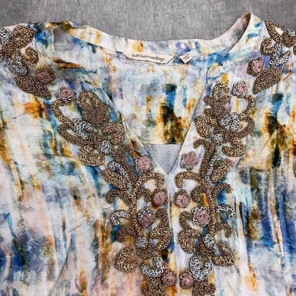 Soft Surroundings Blouse Women Large Blue Tie Dye Boho Smock Peasant Gypsy - Picture 2 of 10